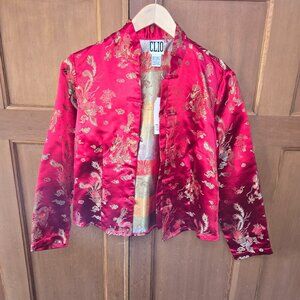 Clio Women's Tang Jacket Brocade with Frog Closures Red and Gold Size 6
